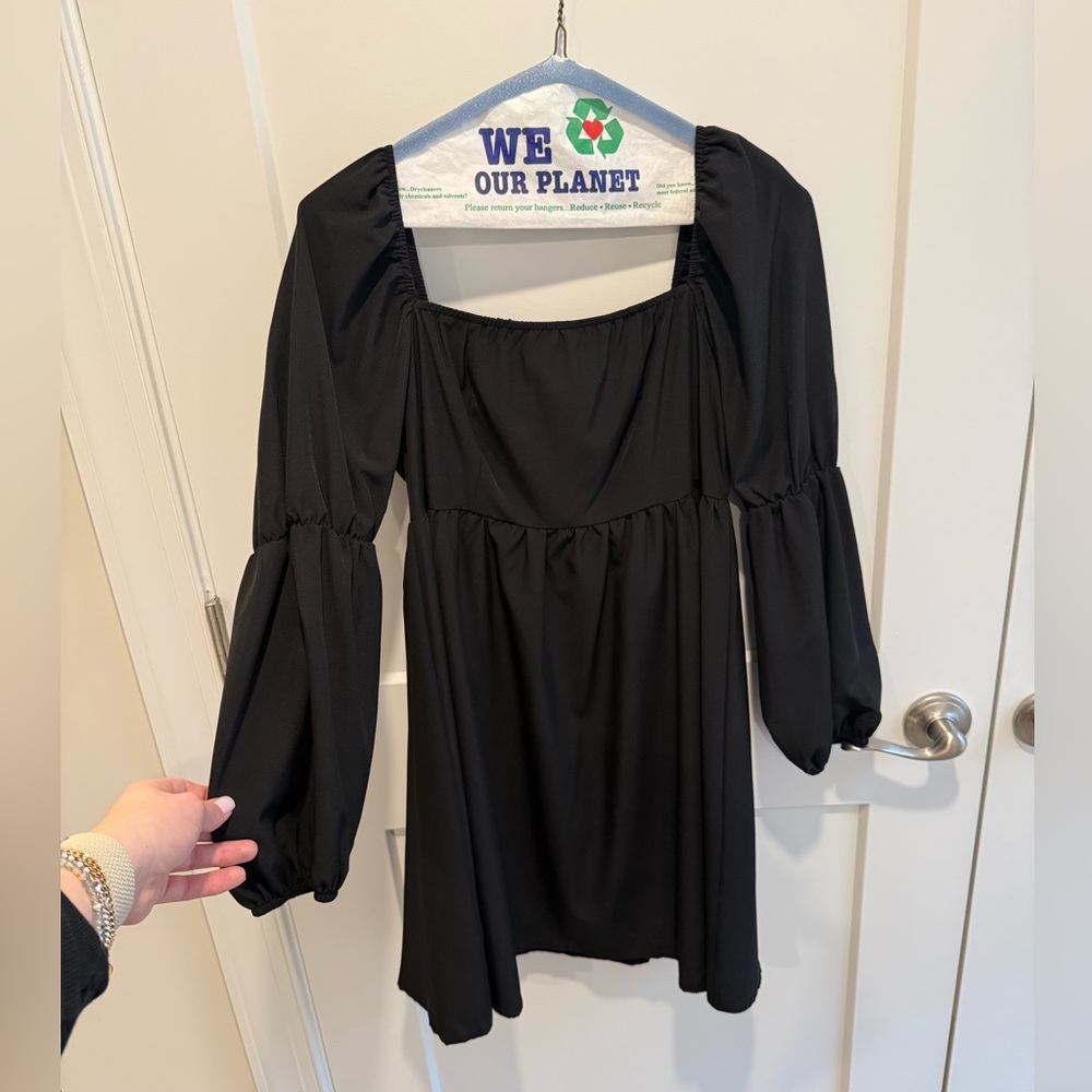 Black Puff Sleeve Mini Dress